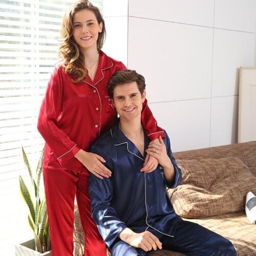 Emulation Silk Lovers Pajamas MenS Spring Long - Sleeved Trousers Home Suit Lounge Intimate Lingerie Casual Sleep Set 2PCS