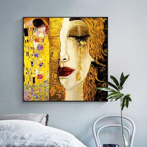 Gustav Klimt Kiss Tear Classic Artist Abstract Oil Painting on Canvas Posters and Prints Wall Pictures For Living Room Cuadros