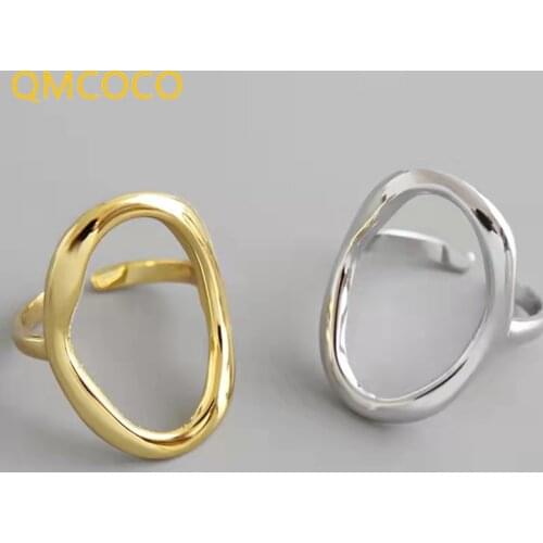 QMCOCO Minimalist Irregular Hollow Ellipse 925 Silver Geometric Ring For Women Open Rings Jewelry Ornament