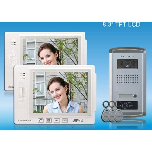 ZHUDELE International quality 8.3" luxury video door phone ,Nightvision CCD camera ,ID card unlocking , 1 to 2