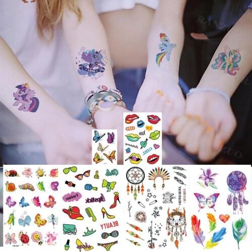 Cute Stickers Color Flash Glitter Tattoo Temporary Tattoos For Kids Rainbow 3D Butterfly Cartoon Animal Deer Waterproof Tatoo