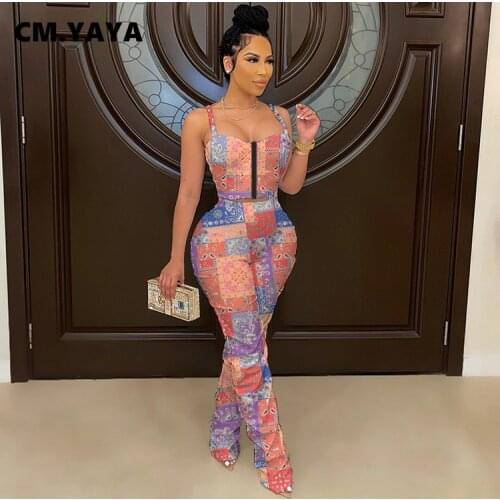 CM.YAYA Active Bandanna Paisley Womens Tracksuit Tank Tops and Stacked Flare Pants Matching Two 2 Piece Set Outfits Sweatsuit