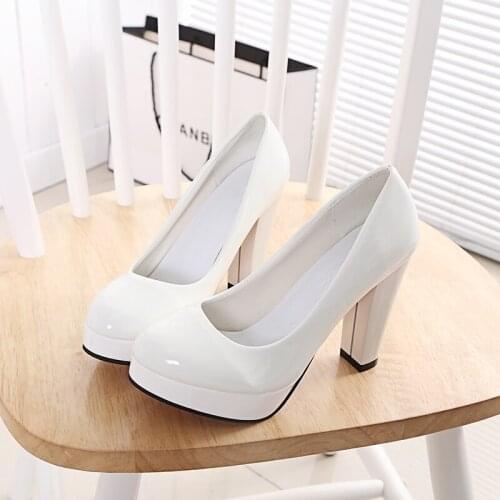 High Heels Shoes Women White Wedding Shoes Thick High Heels Fashion Party Pumps Footwear Yellow Red Big Size