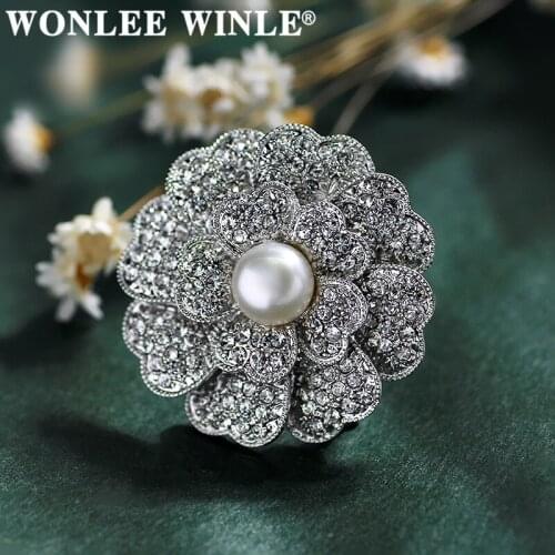 Wonlee Winle TOP Quality Full Rhinestone Austria Crystal Pearl Sunflower Brooches for Women Fashion Jewelry