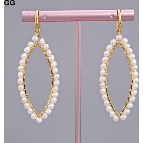 GuaiGuai Jewelry Freshwater White Pearl Oval Dangle Yellow Gold Color Plated Hook Earrings For Women Girls Gift