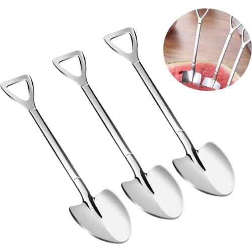 Stainless Steel Iron Shovel Spoon Coffee Dessert Watermelon Ice Cream Spoon Tip Shovel Flat Shovel Retro Cute Kitchen Gadget