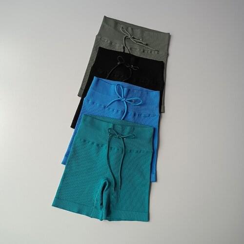 Women Seamless Yoga Pants High Waist Ribbed Sports Shorts Women Quick-drying Training Running Fitness Pants Leggings Sport