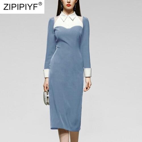 2021 High Quality Runway FashionWomen Vintage Party Autumn Long Sleeve Turn-Down Collar Shirt Dress Retro