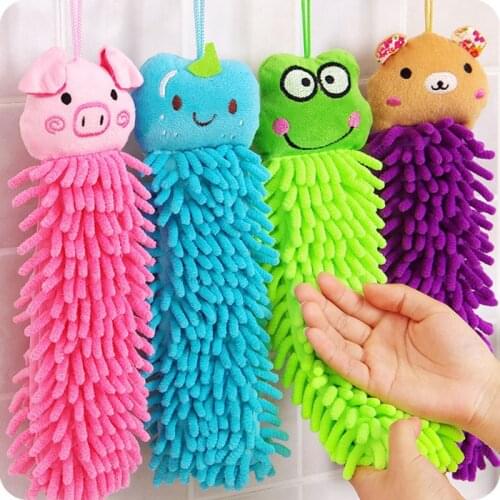 New 1PC 4 Styles Kitchen Hanging Towels Chenille Hand Face Wipe Towels Baby Kids Animal Bathroom Washcloths Handkerchief