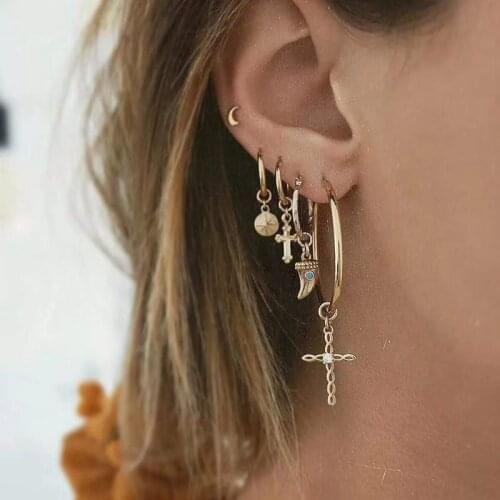 2020 trend Unusual Earrings For Women Golden Sun Moon Cross Earrings Pendants Accessories