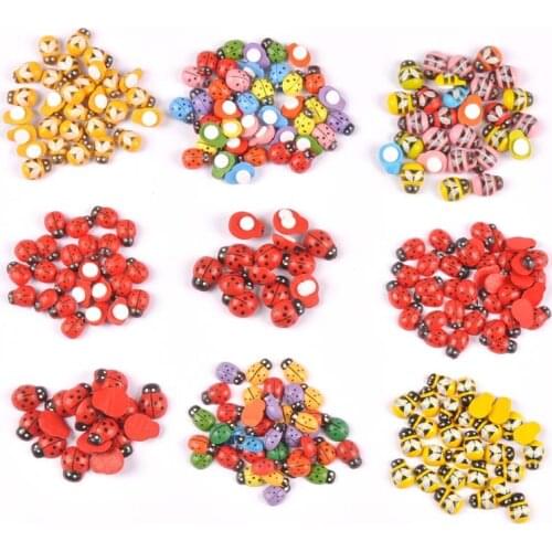 50pcs Painted Cartoon Self-Adhesive Bee and Ladybug sticker Wood Craft Cabochon Scrapbooking Decoration