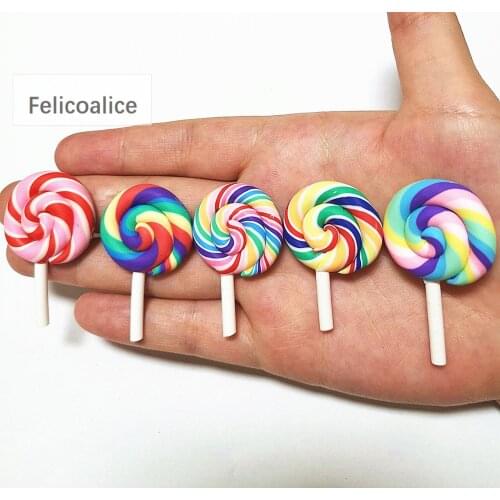 50pcs Spiral Rainbow Polymer Clay Cabochons Beauty Kawaii Lollipop Candy Flatback For DIY Phone Decoration