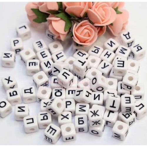 Poplar acrylic square-shape mix Russian letters white/black plastic diy loose beads 10mm nb214