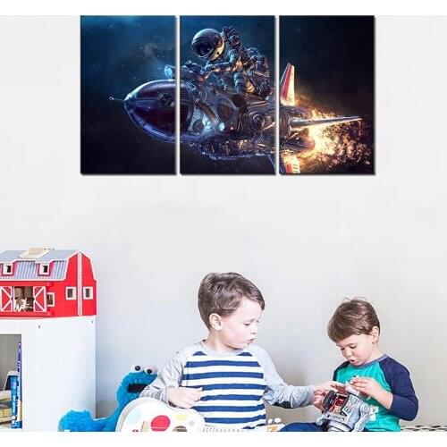 An Astronaut Sitting on a Rocket Animation Poster Wall Art Canvas Print Cartoon Picture for Bedroom Restaurant Wall Decor Custom