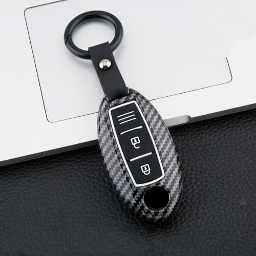 Carbon Fiber Shell ABS Car Key Case Remote Fob Cover Keychain Bag For Nissan Micra K14 Micra K13 Juke F15 Note E12 Leaf Cube