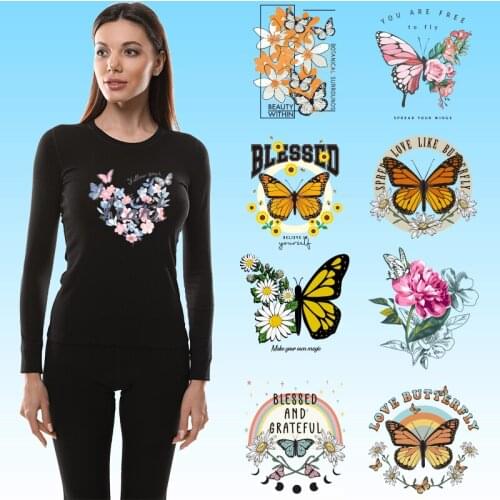 Butterfly Flowers Patches for clothing Ironing stickers Heat Transfer printing Thermal Stickers Washable Manualidades