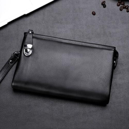 New Business Mens Handbag Genuine Leather Hand bag Top Layer Leather Man bag Leisure Large Capacity Male Clutch bag j50