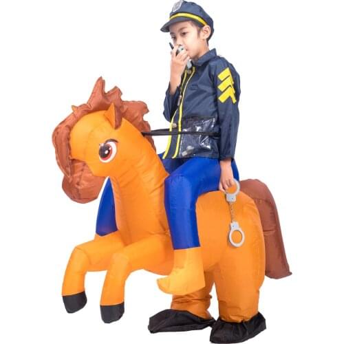 Kids Child Inflatable Traffic Police Riding Horse Costumes for Boys Funny Halloween Purim Party Inflated Garment Fancy Dress