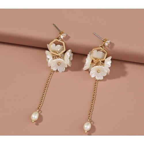 Statement Long Tassel Flower Dangle Earrings For Women Fashion Alloy Rhinestone Aesthetic Pearl Eardrop Luxury Jewelry Charms