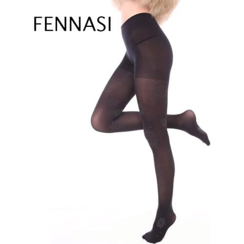 FENNASI Autumn Winter Jacquard Snow Womens Pantyhose Print with Snow Pattern Sexy Pantyhose Thick Female Erotic Black Tights