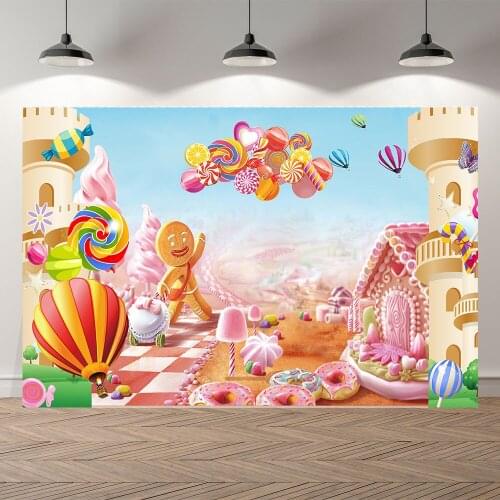 Seekpro Photography Background Happy birthday party cartoon candy castle balloon baby shower Backdrop Photo Photocall