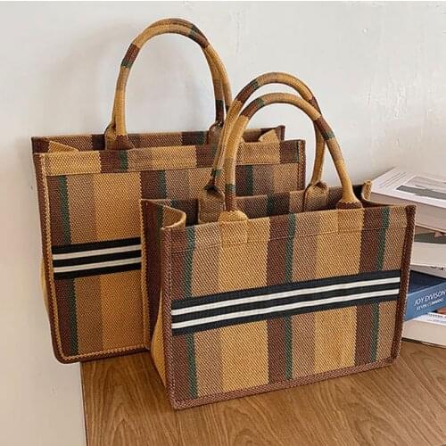 Large Size Canvas Handbag 2021 Women Trend Shoulder Bags Womens Shopper Bag Plaid Tote Bag For Women Purses And Handbags