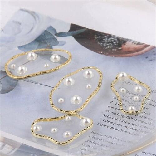 Julie Wang 5PCS Irregular Epoxy Charms With Man-made Pearl Alloy Frame No Hole For Earring Jewelry Making Accessory