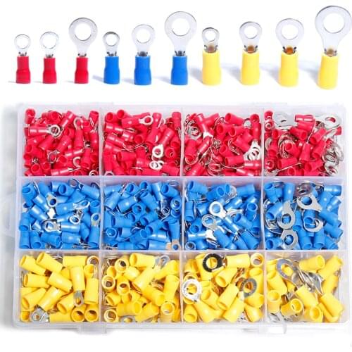 100PCS Mix RV1.25/2/5.5 Crimped Connectors Ring Insulated Wire Electrical Terminal Cable Round Cold pressing Crimp O shaped plug