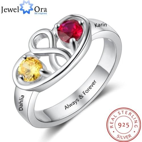 Personalized Infinity Ring with 2 Birthstones Custom Name 925 Sterling Silver Promise Rings for Women Gift (JewelOra RI103847)
