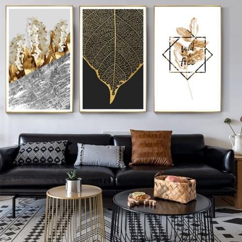 3 Pieces Nordic Golden Plants Flowers Leaf Canvas Painting Poster Print Unique Decor Wall Art Pictures For Living Room Bedroom