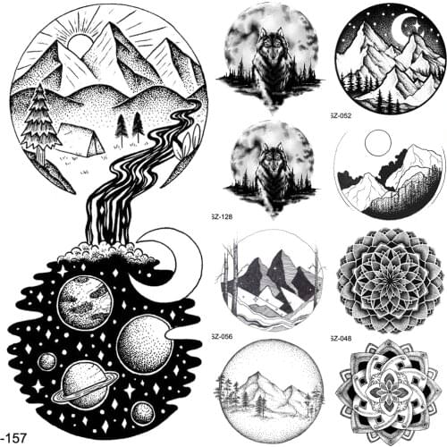 River Round Tattoo Stickers Women Galaxy Moon Temporary Tattoo Stars Men Body Art Painting Water Transfer Tatoos Mountain Decals