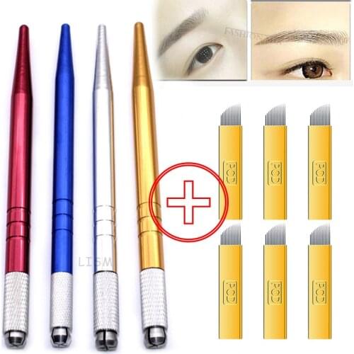 PCD Microblading Blade Needles 12/14 Pin U Shape Shading Blades Tebori 3D Pen Permanent Makeup Eyebrow Tattooing Manual Pen Set