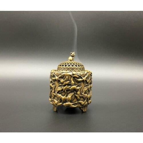MINI Pure Copper Incense Burner Crane And kitten Aromatherapy Stove Brass Furnace Antique Copper Decoration Ornaments Crafts