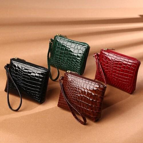 Crocodile Pattern Mini Bag Womens Wallet Print Short Zipper Wrist Small Coin Bag Retro PU Leather Ladies Card Holder Coin Purse