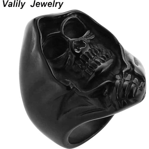 Valily Mens Large Vintage Biker Ring Skull Gothic Casted Death Grim Reaper Rings Stainless Steel Punk Ring Jewelry