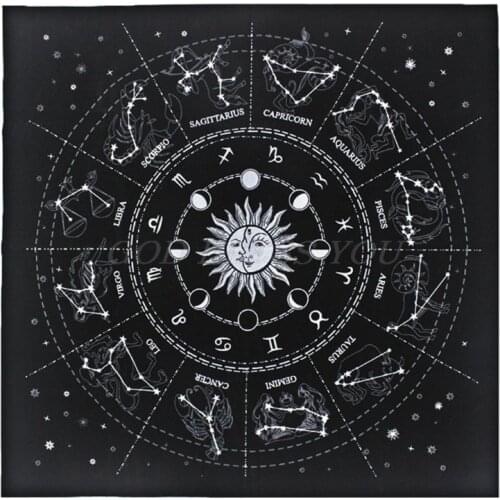 New Tarot Tablecloth 12 Constellations Fortune Astrology Stars Divination Tarot Card Pad Flannel 49*49cm Drop Shipping