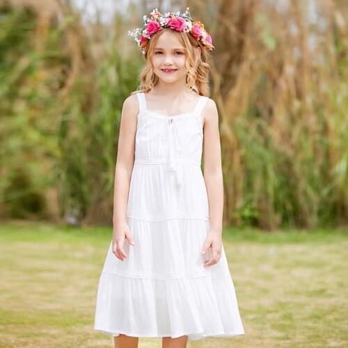 Solid Dress Ruffles Sleevless Dresses Girls Holiday Summer 2021 New Big Kids Camisole Dress Beach Dress Girls Dress Vestidos 122