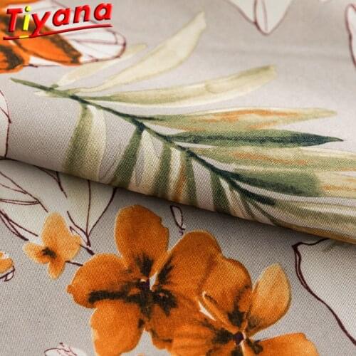Orange Flowers/Leaves Printed Curtains for Living Room Polyester Cotton Blackout Curtains for Bedroom W-HM451#VT