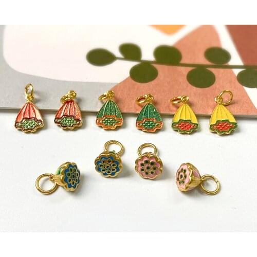 Sand Gold Enamel Antique Lotus Pendant DIY Bracelet Earring Material Jewelry Accessories