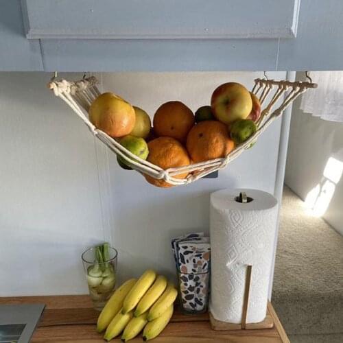 Kitchen Fruits Vegetables Hanging Basket Creative Pastoral Style Household Cotton Rope Woven DIY Fruit Hammock with Hook