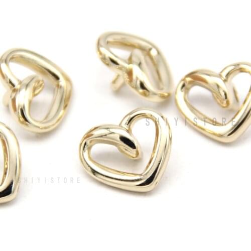 12mm Heart Gold Metal Shank Shirt Cute Buttons For Clothing Doll Children Dress Little Decorations Sewing Accessories Wholesale
