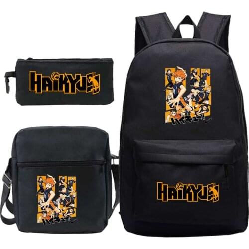 School Backpack for School Teenager Girls Boys Kawaii Backpacks Mochilas 3pcs/set Kids School Bags Shoulder Bag Haikyuu Penbag