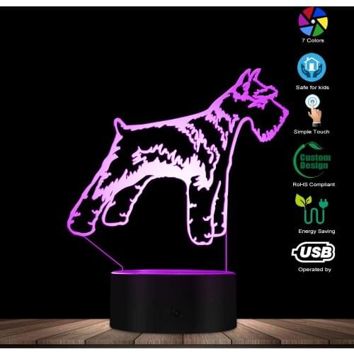 Schnauzer Dog 3D Optical illusion Night Lamp Pet Puppy Pug Breed Kid Room Decor Night Light Table Lamp Color Changing LED Light