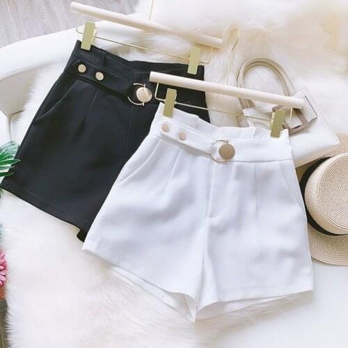 Office Elastic Waist Shorts Women Mini High Waist Shorts with Belt Wide Leg Summer 2020 Harajuku Korean Shorts Skirts Feminino