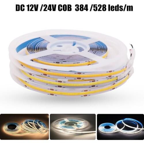 COB LED Strip Light DC12V 24V Dimmable 384 528 LEDs/m 3000K 4000K 6000K Flexible COB Led Lights 0.5m 1m 2m 3m 4m 5m