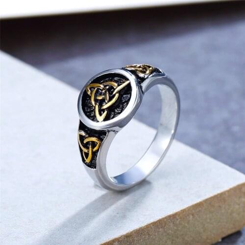 Vintage Trinity Viking Triangle Ring Men Nordic Stainless Steel Odin Celtics Knot Ring Fashion Biker Jewelry Amulet Gift