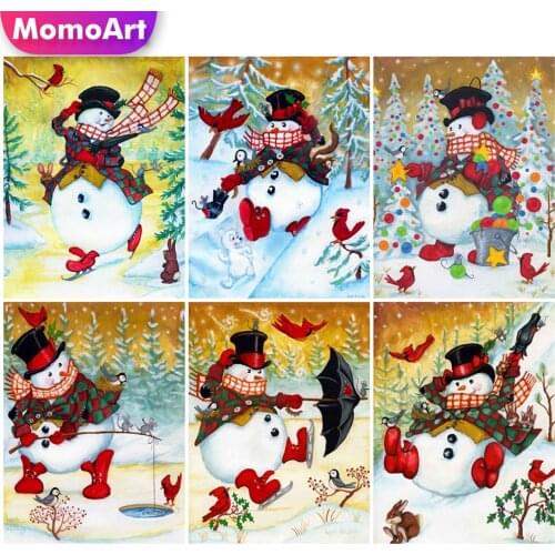 MomoArt DIY Diamond Embroidery Snowman Diamond Painting Landscape Full Drill Square Mosaic Winter Needlework Beaded Home Decor