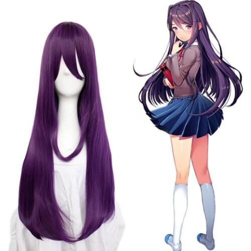 70-80cm Doki Doki Literature Club Yuri Women Purple Long Wig Cosplay Costume Heat Resistant Synthetic Hair Party Role Play Wigs
