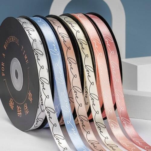 1pc 10mm Printed ''love'' Logo Ribbon,birthday Gift Packaging Satin Polyester Decoration for Wedding Event 50yard /lot