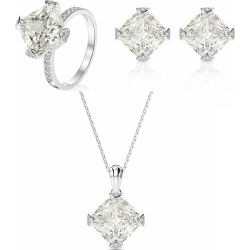 100% 925 Sterling Silver Created Moissanite Gemstone Earrings/Rings/Necklace Wedding Engagement Jewelry Sets Wholesale